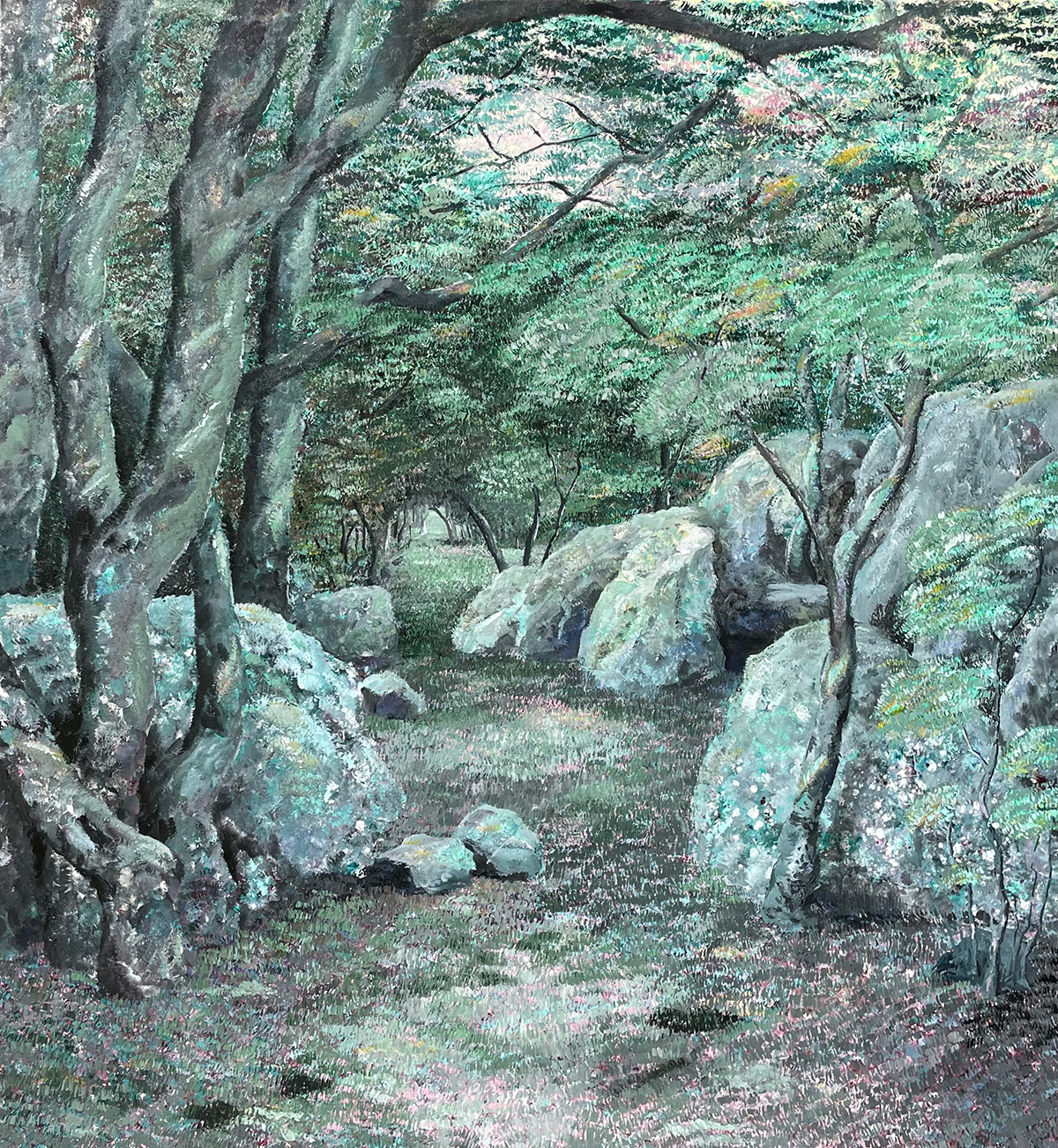 Imagen de la exposicion actual de Carmela Piñon Desde el bosque en Galeria Sur